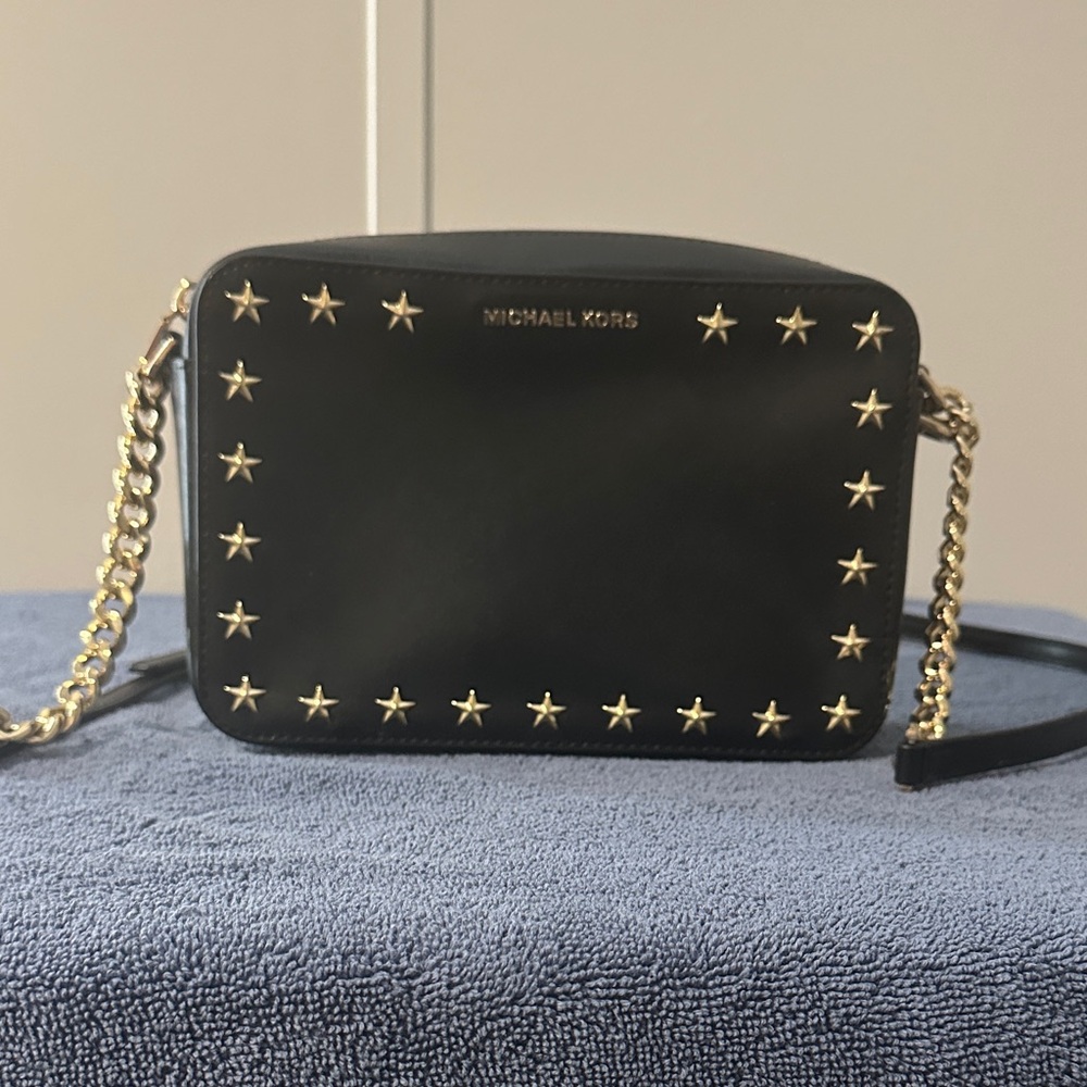 Michael Kors Black Crossbody Bag with Gold Star Details